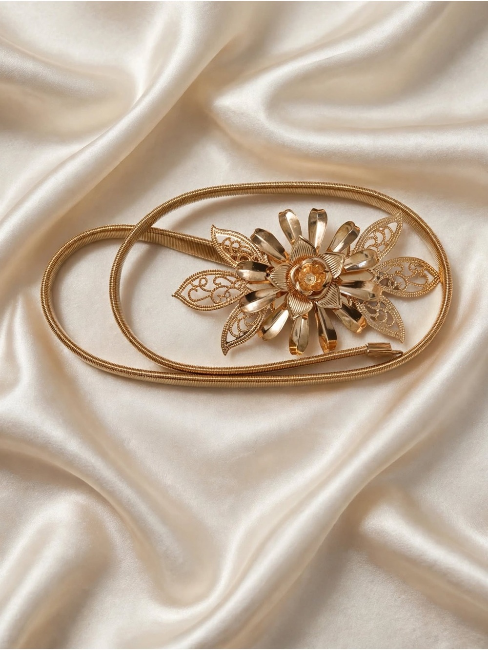 Metal Gold Floral Statement Belt - Elegant Women's accessories stretchable